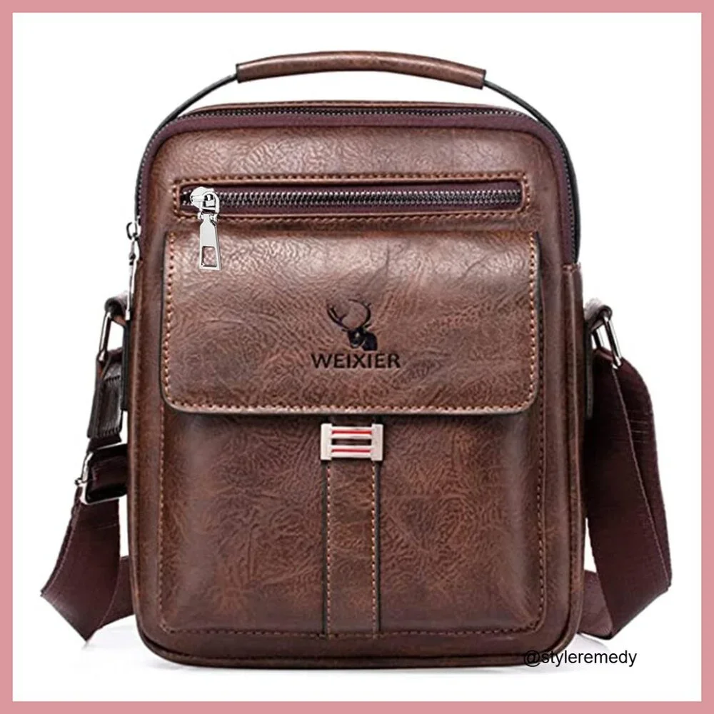 PU Leather Messenger Bag Crossbody Shoulder Bag Adjustable Strap Vintage